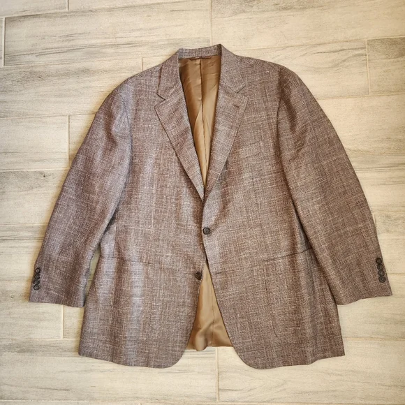 Canali Kei Sport Coat 40R Brown Cappuccino Linen Silk Blazer Luxury Made Italy